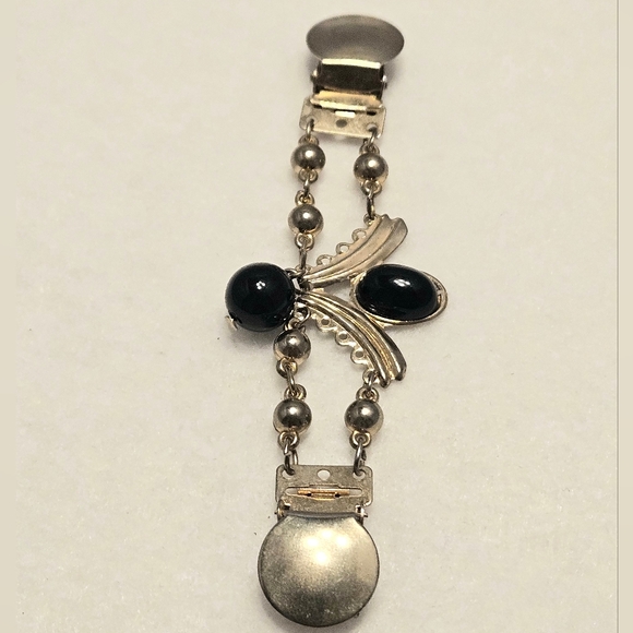 Vintage Sterling Silver Black Onyx Sweater Clip Cardigan Guard - Picture 1 of 4